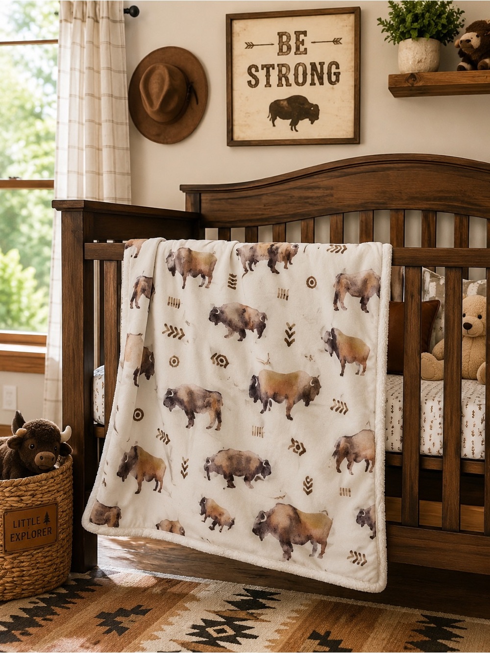 Carousel Designs Southwestern Watercolor Bison Cotton Minky Baby Blanket 34x43